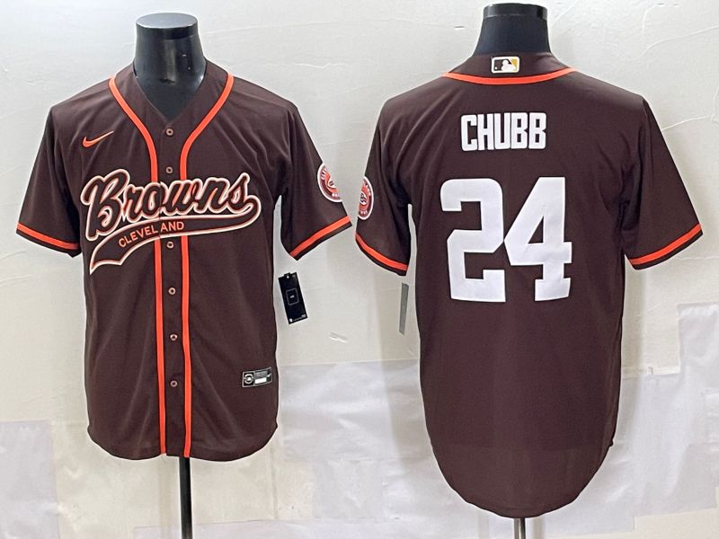 Men 2025 Cleveland Browns #24 Chubb Brown Joint Name Nike Limited NFL Jersey style 1